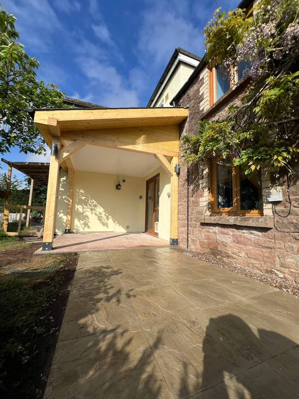 Timber porch canopy and new patio